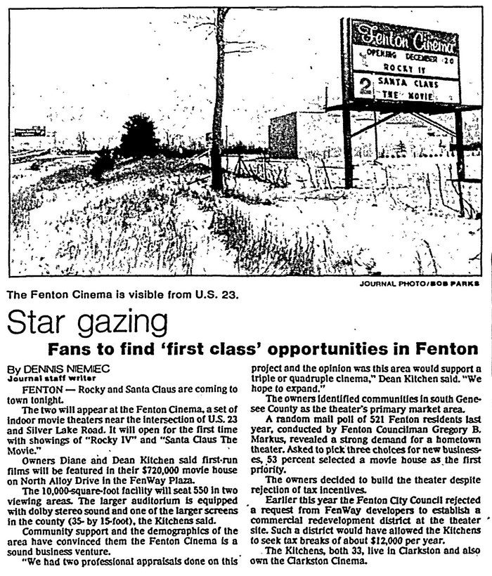 Fenton Cinema - 1985 Article On Theater